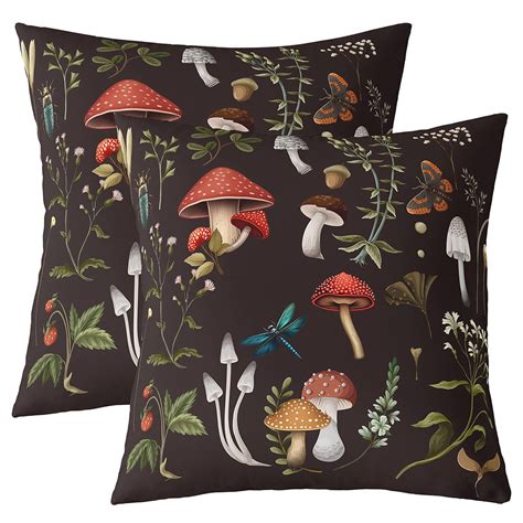 Set Of 2 Watercolor Leaves Pillow Covers Wild Mushroom Cushion Cases