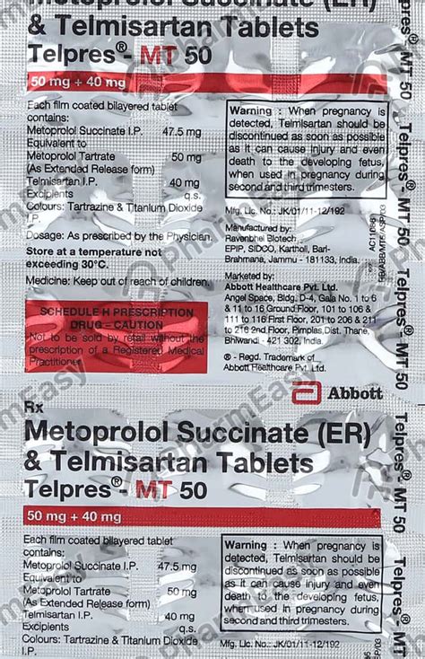 Telpres Mt 50mg Strip Of 15 Tablets Uses Side Effects Price Dosage