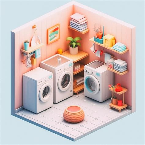 Premium Ai Image D Cute Isometric Laundry Room