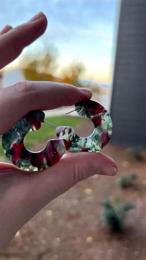 Green And Red Translucent Polymer Clay Jewelry Clay Hoops Scrap Clay Creations Polymer