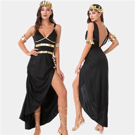 Disfraz De Halloween Cleopatra Cosplay Diosa Griega Sexy Negro Vestido