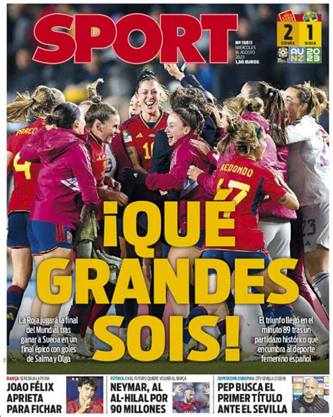 Portada Del Diario Deportivo Sport Del Día 16082023 News Europa