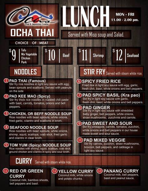 Menu At Ocha Thai Japanese Cuisine Restaurant Creve Coeur