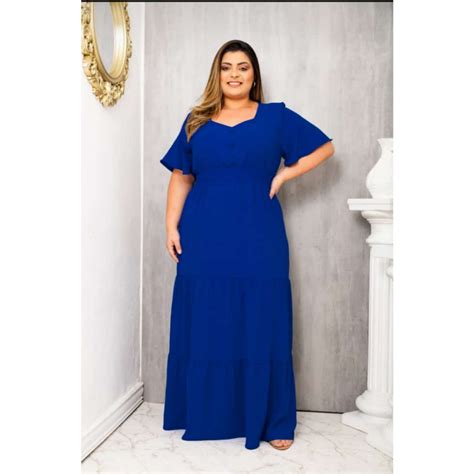 Vestido Longo Manga Es Feminino Plus Size Duna Soltinho Moda