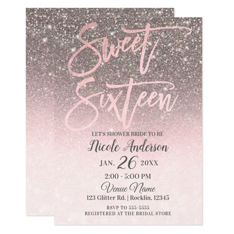 Pink And Silver Glitter Sweet Sixteen Party Card