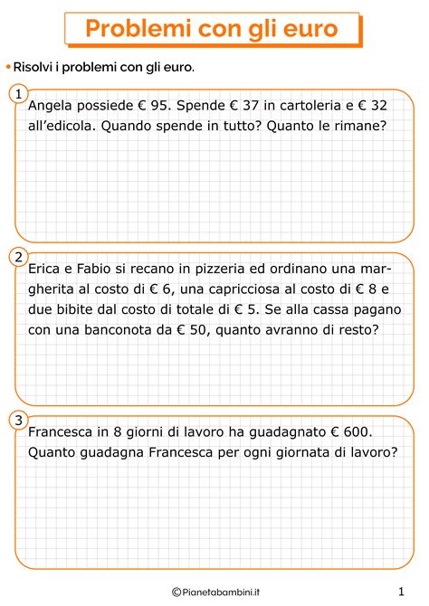 Problemi Con L Euro Per La Scuola Primaria Pianetabambini It