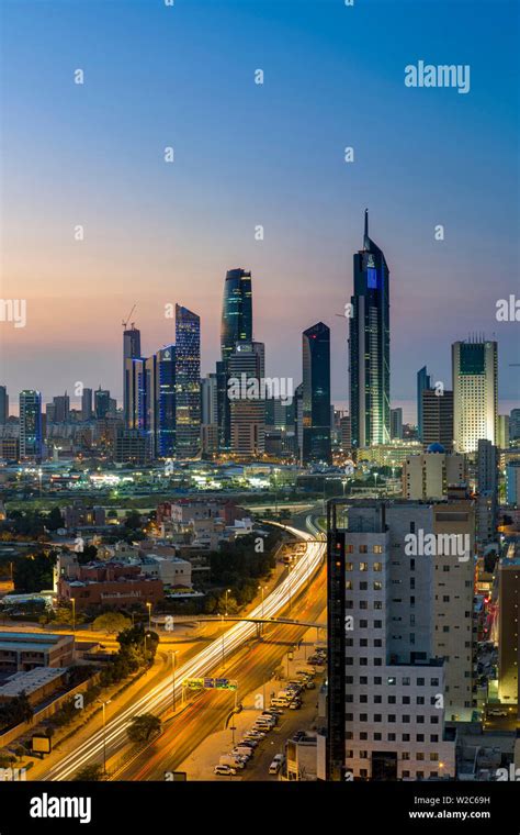 Kuwait Kuwait City Elevated View Of The Modern City Skyline And