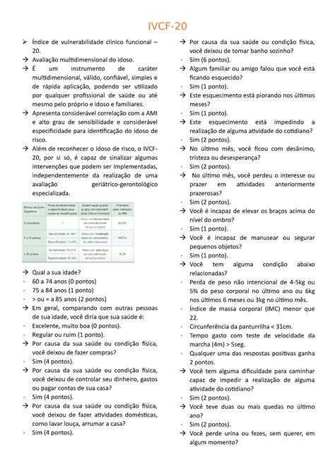 Ivcf Aula Resumo Ivcf Ndice De Vulnerabilidade Clinico Funcional