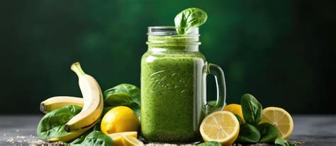 Premium Ai Image A Glass Jar Contains A Healthy Green Smoothie Made