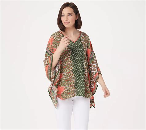 Belle By Kim Gravel Bandana Print V Neck Poncho