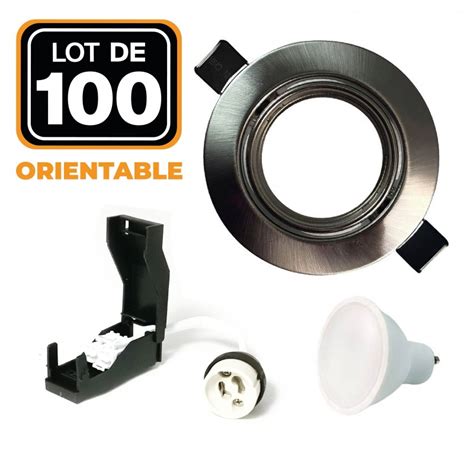 Lot De 100 Spots Encastrable Orientable INOX Avec GU10 LED De 7W Eqv