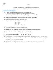 Quantum Numbers Worksheet Pdf Sch U Name Date Orbitals And Quantum