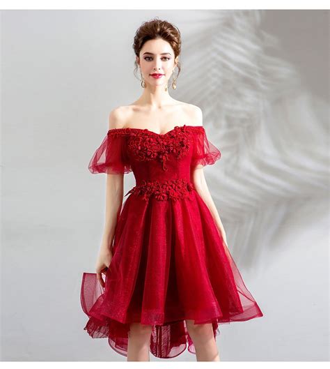 Short Red Prom Dress Off The Shoulder Lace Cocktail Dress