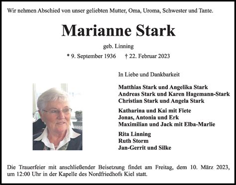 Traueranzeigen Von Marianne Stark Trauer Anzeigen De