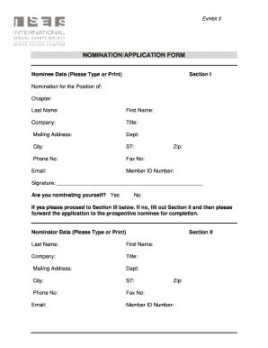 Fillable Online Nomination Application Form Constant Contact Fax