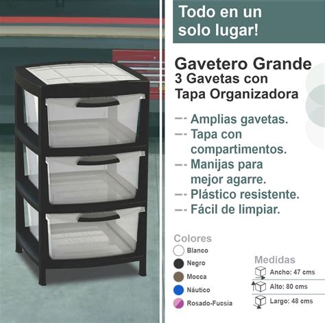 Gavetero Grande con 3 Gavetas y Tapa Organizadora Productos Plásticos