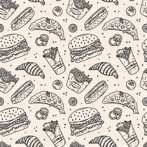 Vector Fast Food Pattern Perfect For Package Design Fast Food Seamless