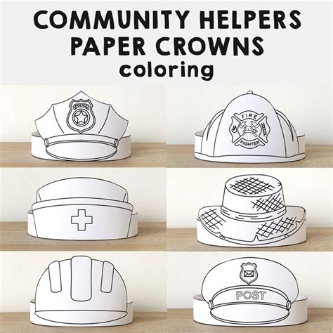 Community Helpers Paper Hats Career Day Printable Paper Coloring Craft