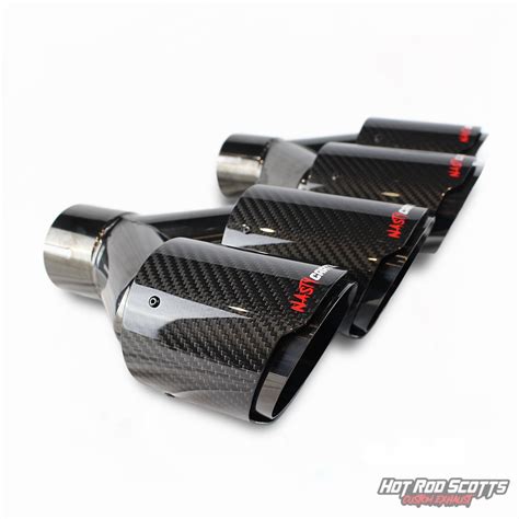 4 inch. Carbon fiber slash cut black chrome dual exhaust tips (LR pair – HotRodScottsONLINE