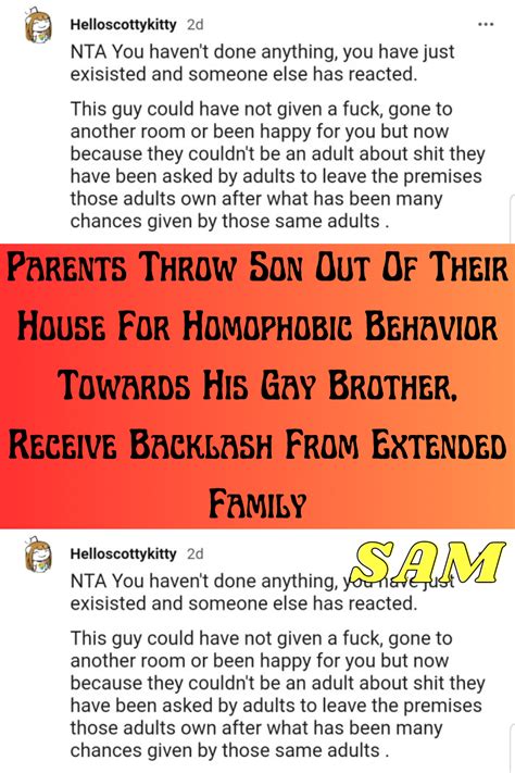 Parents Throw Son Out Of Their House For Homophobic Behavior Towards His Gay Brother Receive