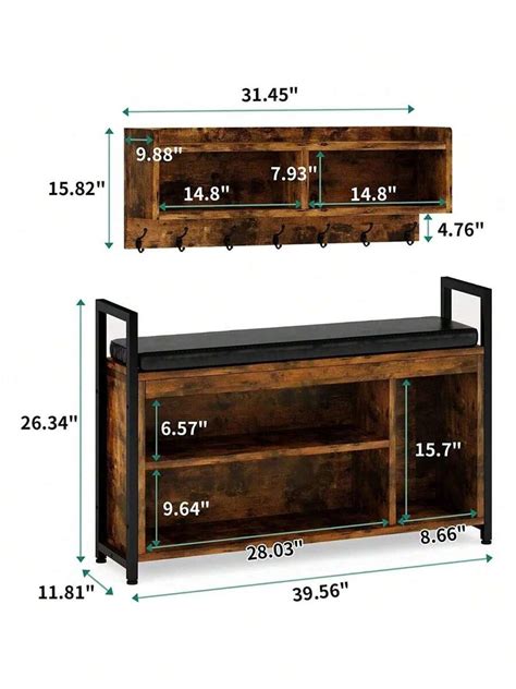 Industrial Entryway Hall Tree Garment Coat Rack With Shoe Bench