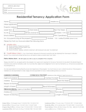 Fillable Online Residential Tenancy Application Form Fall Fax Email