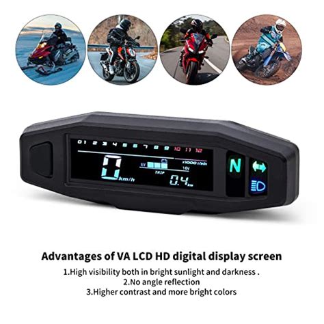 WHALETAIL Universal Motorcycle Speedometer 6 Gear 12000 RPM Km H MPH