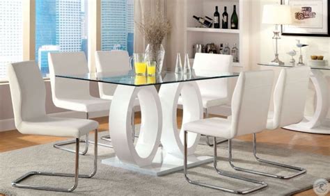 Lodia I White Glass Top Rectangular Pedestal Dining Room Set From Furniture Of America