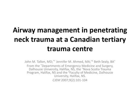 Ppt Airway Management In Penetrating Neck Trauma At A Canadian