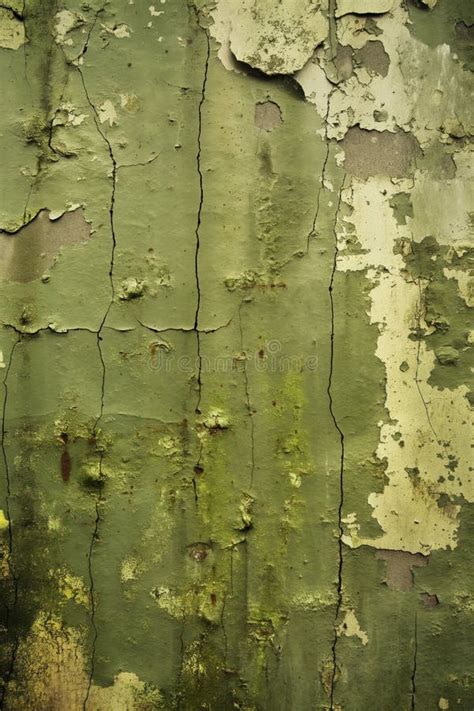 Old Weathered Olive Green Wall With Cracks And Holes Close Up View Of