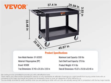 Vevor Utility Service Cart Shelf Lbs Heavy Duty Plastic Rolling