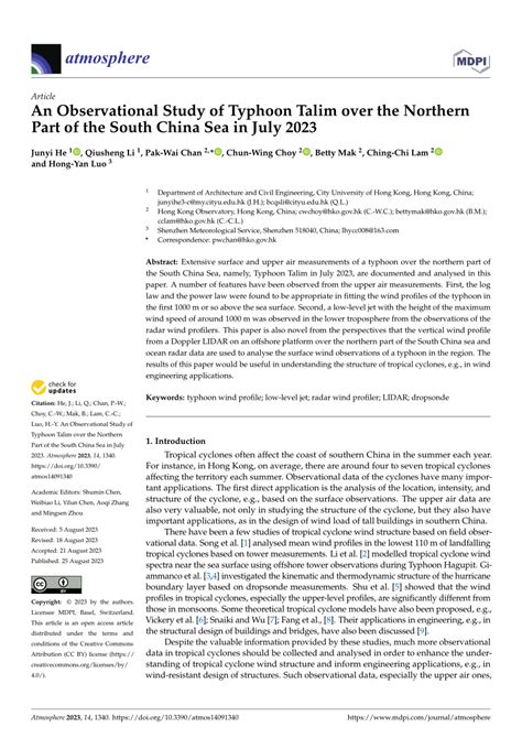 Pdf An Observational Study Of Typhoon Talim Over The Northern Part Of