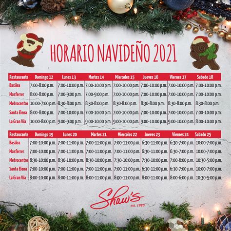 Horario Navide O Shaw S Pagina Web De Shaws S B