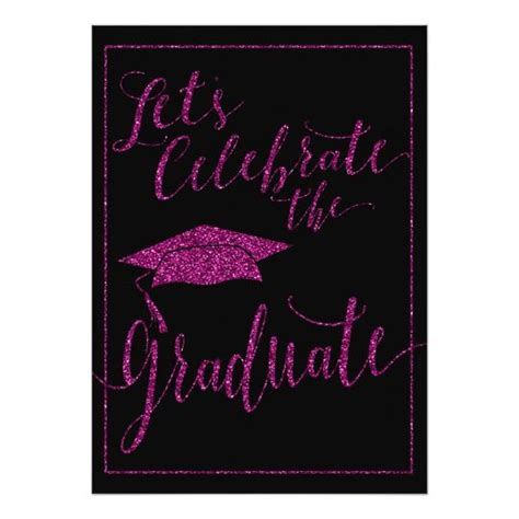 Glitzy Pink Glitter Photo Graduation Invitation Graduation Invitations Photo