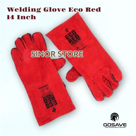 Jual Sarung Tangan Las Kulit Merah Ecored Inch Gosave Welding Gloves