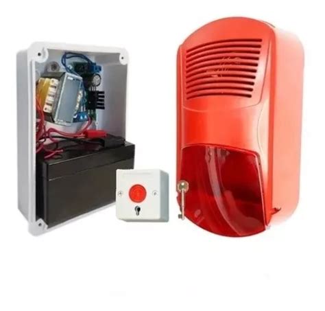 Alarma Incendio Pulsador Sirena Fuente 12v Estrobo Led