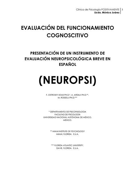 Test De Neuropsi Completo Cl Nica De Psicolog A Positivamente Licda