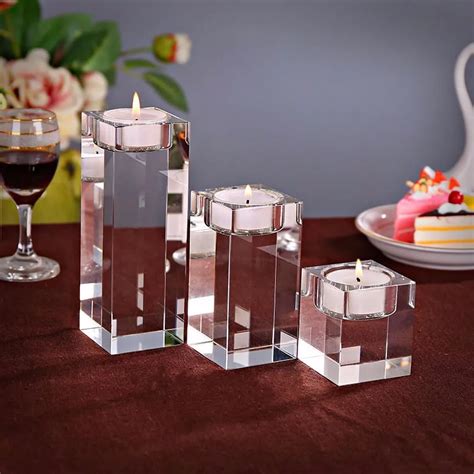 Clear Quartz Crystal Cube Tealight Candle Holder Glass Tealight Holders For Wedding Candelabra