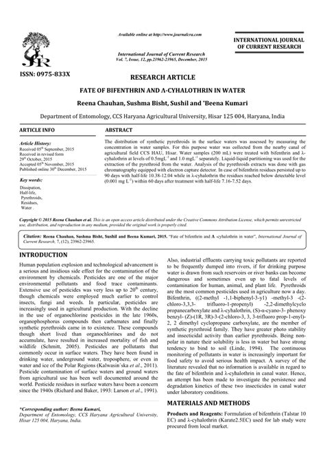 PDF FATE OF BIFENTHRIN AND