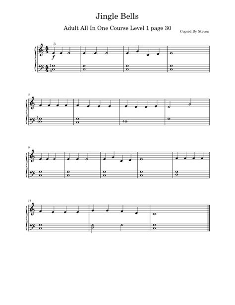 Jingle Bells Sheet Music For Piano Solo Easy