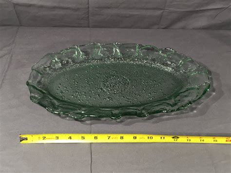 Vintage Bubble Glass Platter Clear Green Glass Dinnerware Decorative