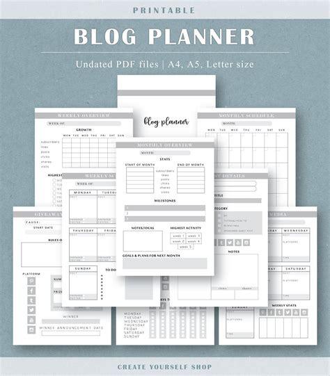 Printable Blog Planner Printable Social Media Tracker Blog Planner