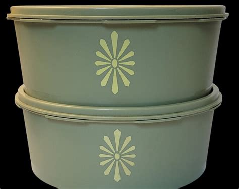 Set Of 2 Vintage 1970 S Servalier Tupperware Canisters Avocado Green 1204 8 Etsy