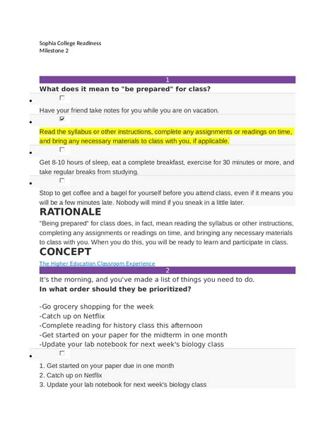 Sophia College Readiness Final All Questions Answered Correctly Browsegrades
