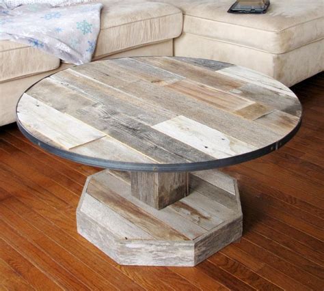 Round Rustic Farmhouse Coffee Table Reclaimed Barn Wood Living Room Furniture Natural Gra