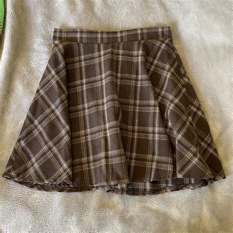 Brown Plaid Pleaded Skirt Flattering And Only Worn Depop