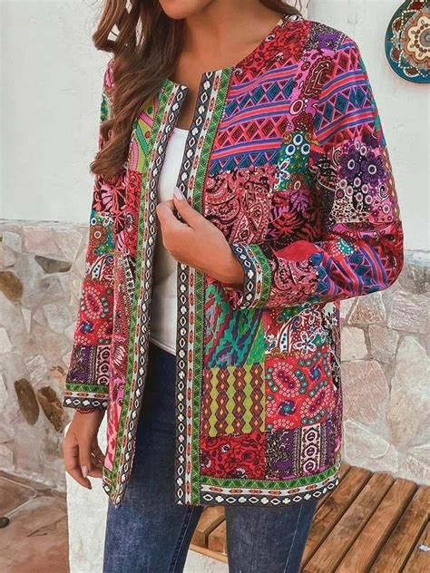 Vintage Ethnic Style Floral Printed Long Sleeve Coats Voguetide