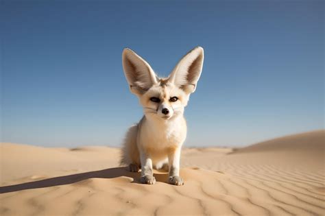 Un zorro fennec está sentado en el desierto Foto Premium