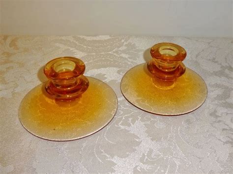 Vintage Amber Glass Candle Holders Taper Set Of 2 Etsy Amber Glass Glass Candle Holders