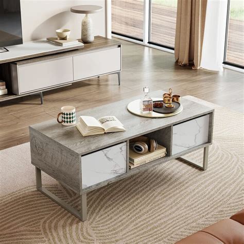 Global Pronex Coffee Table With Storage Drawers For Living Room Mid Century Modern Coffee Table